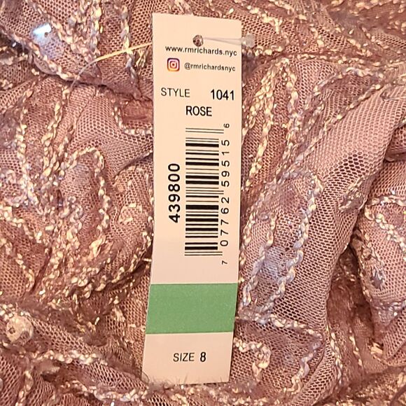 New R&M Richards Women's (8) Rose Embroidered & Sequin Flutter Sleeve Maxi Dress - Picture 14 of 16